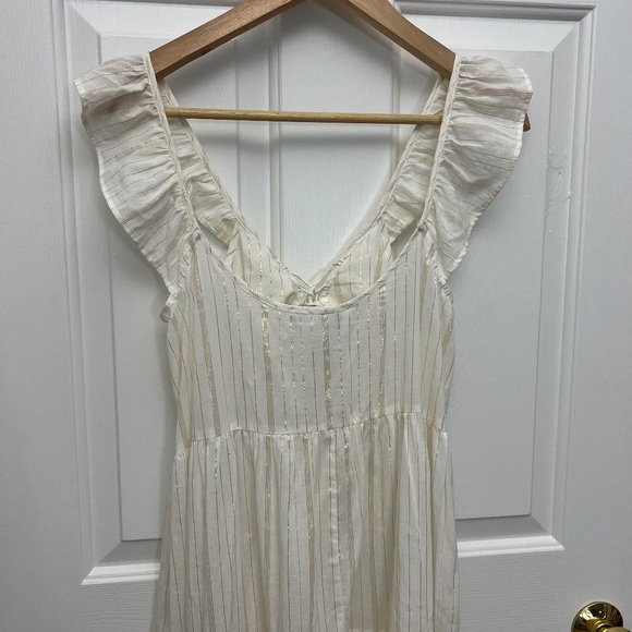 True Destinations White Gold Threaded Bohemian Tiered Maxi Dress Sz S - Picture 9 of 15